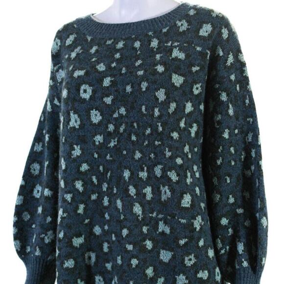 Farm Rio Blue Leopard Animal print knit sweater Size Small - Picture 5 of 12
